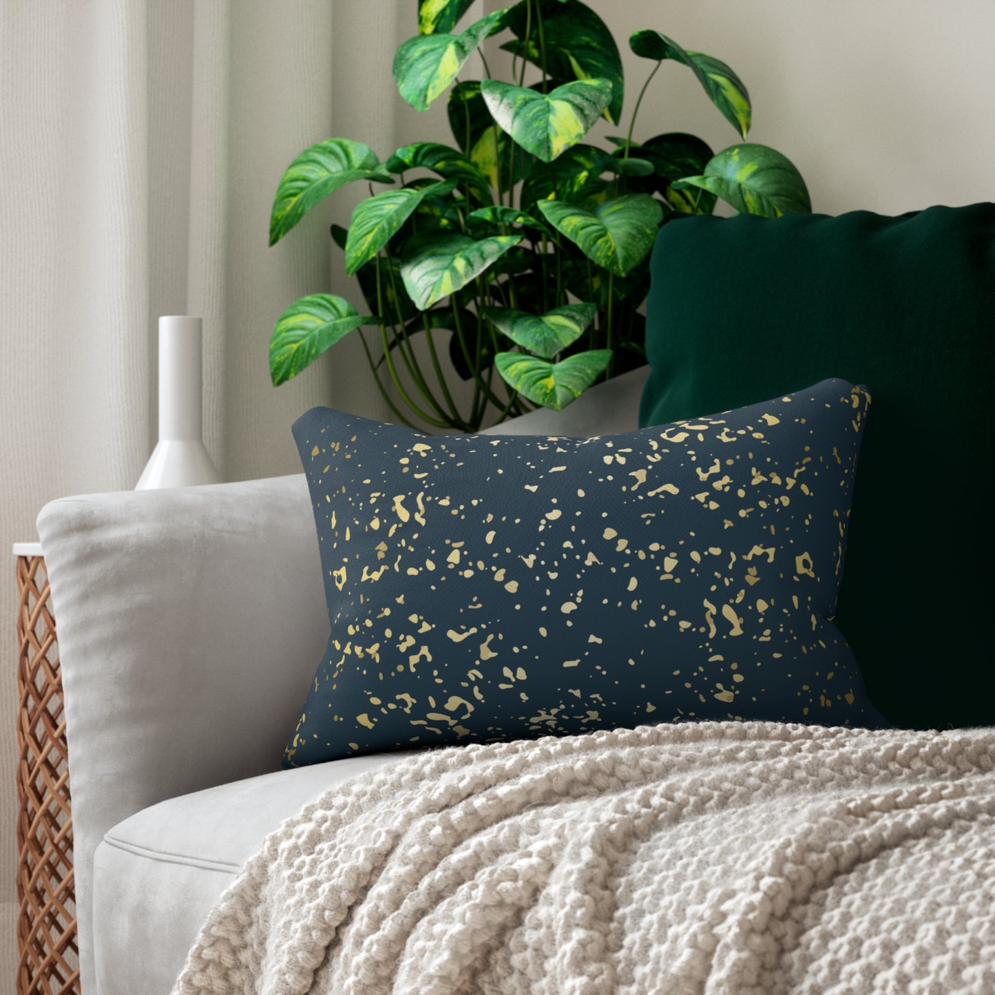 Dark Teal and Gold Flakes Accent Pillow