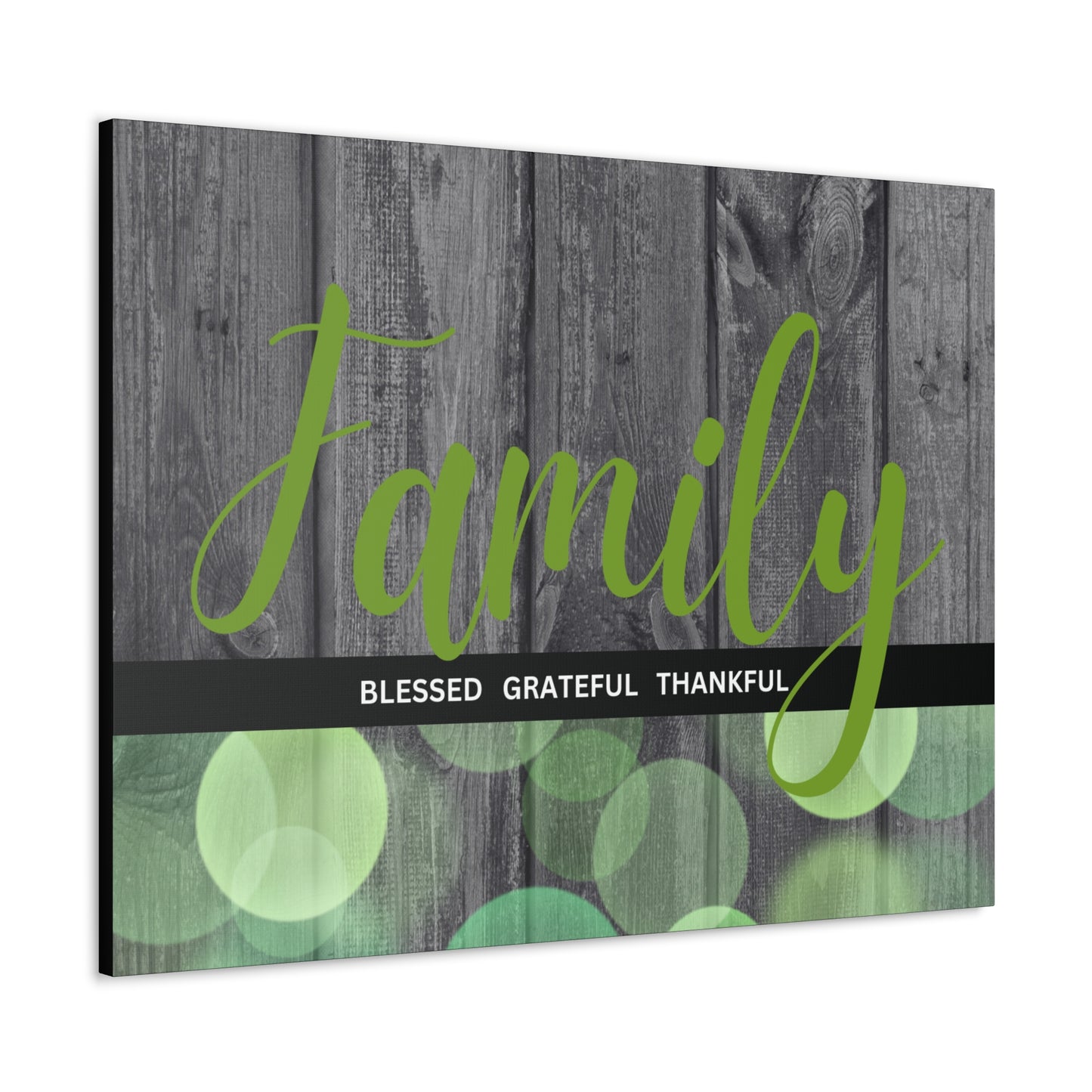 Christian Wall Art: Family, Blessed, Grateful, Thankful (Wood Frame Ready to Hang)