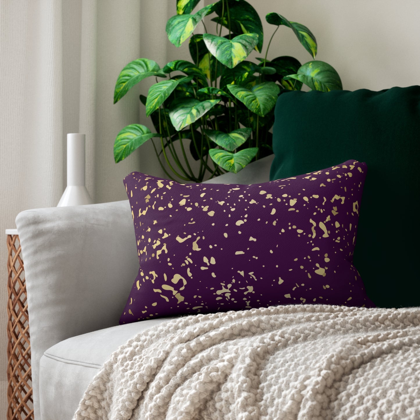 Eggplant and Gold Flakes Accent Pillow