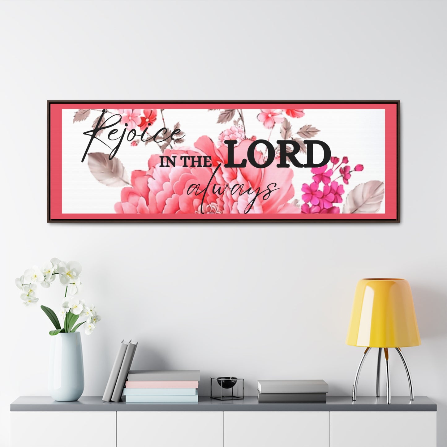 Christian Wall Art: Rejoice in the Lord (Floating Frame)