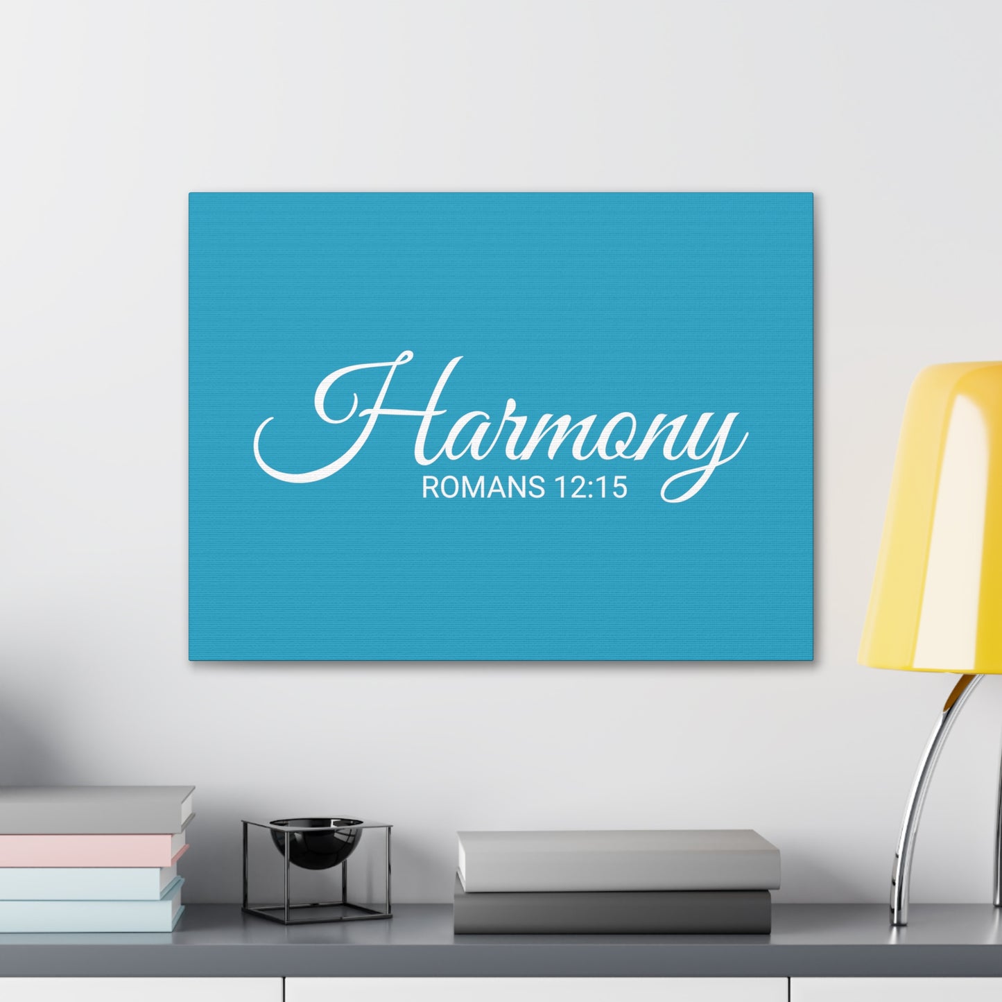 Christian Wall Art "Harmony" Verse Romans 12:15 Ready to Hang Unframed