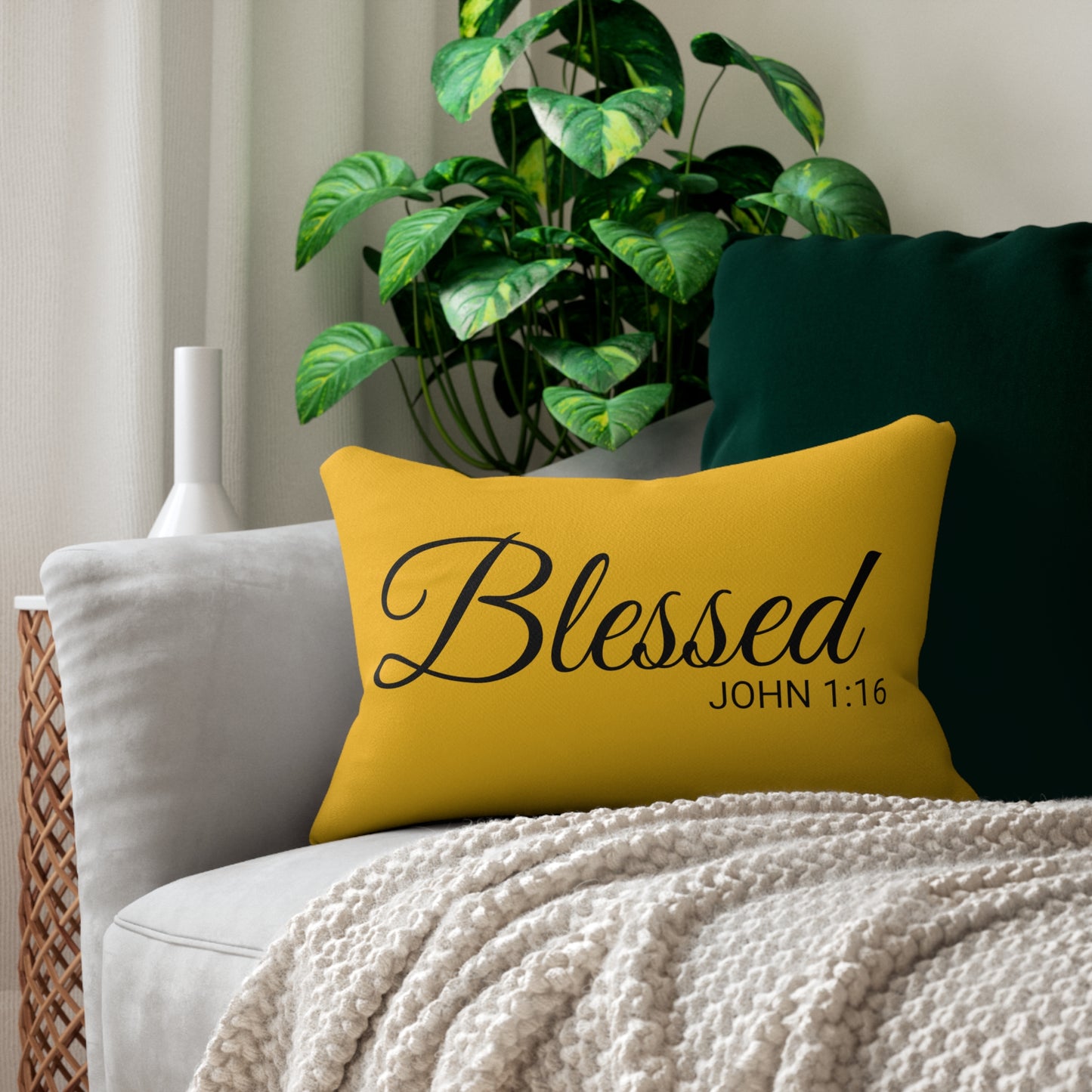 Scripture Blessed John 1:16 Bible Verse Accent Pillow