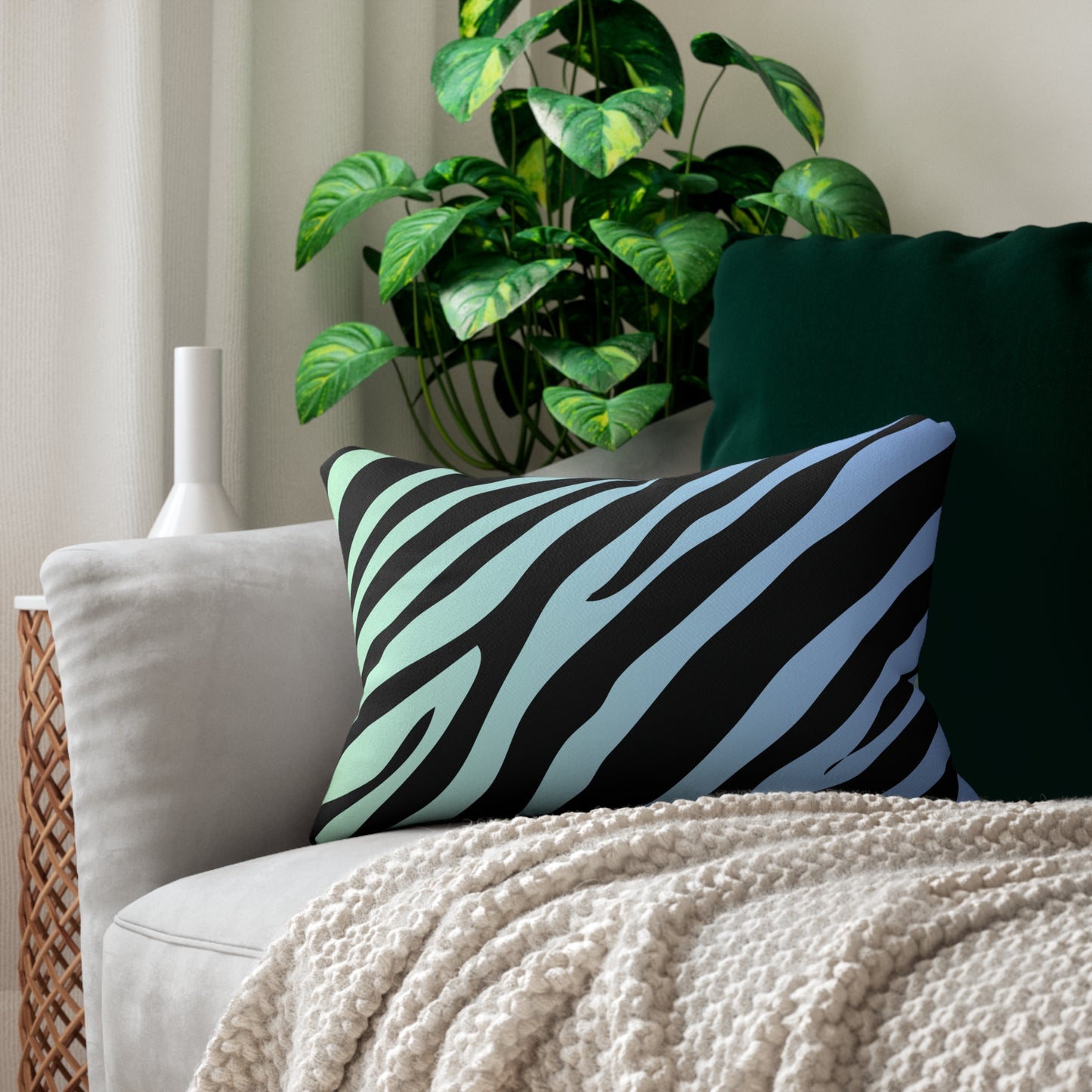 Zebra Print (Dual) Blue-Green Ombre Accent Pillow