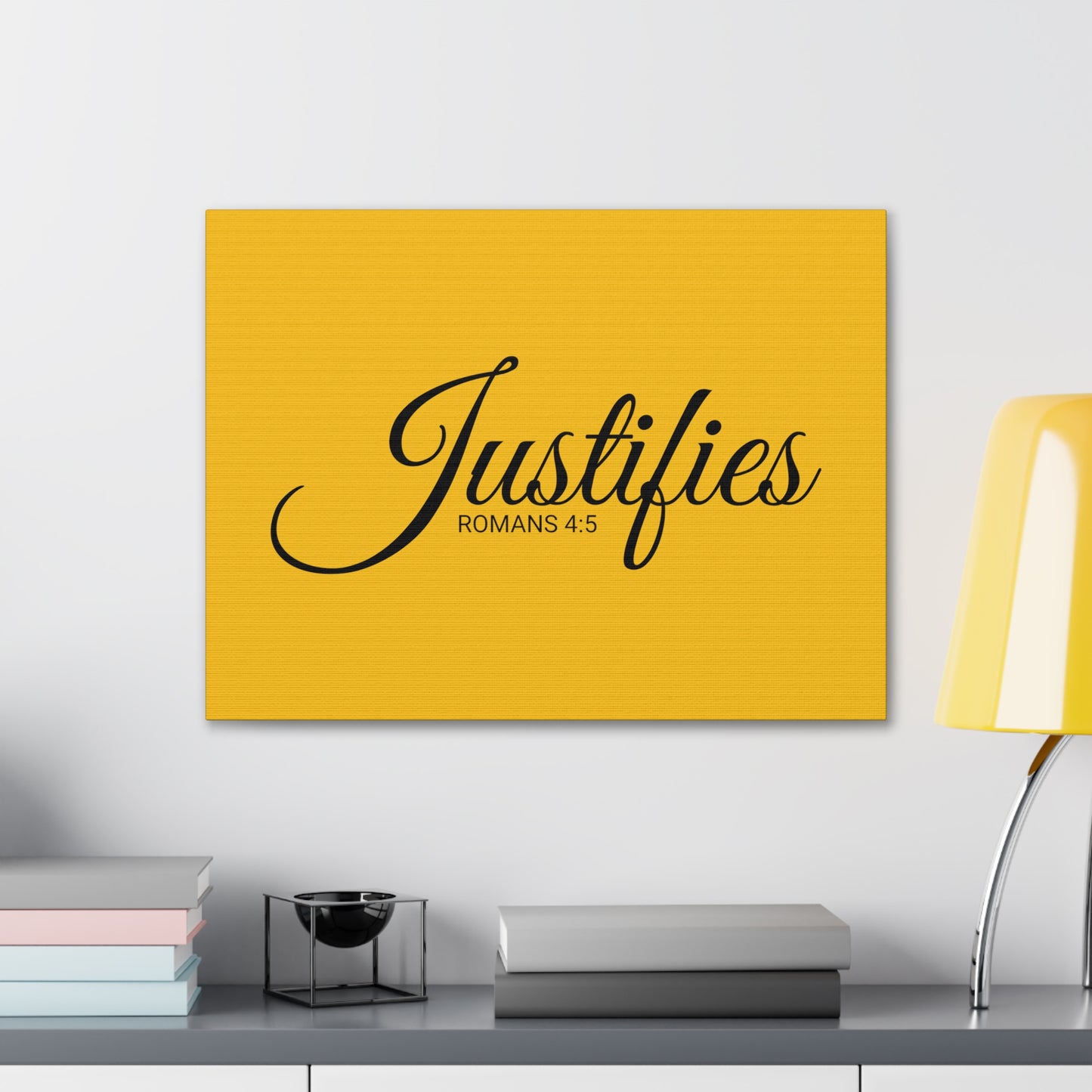 Christian Wall Art "Justifies" Verse Romans 4:5 Ready to Hang Unframed