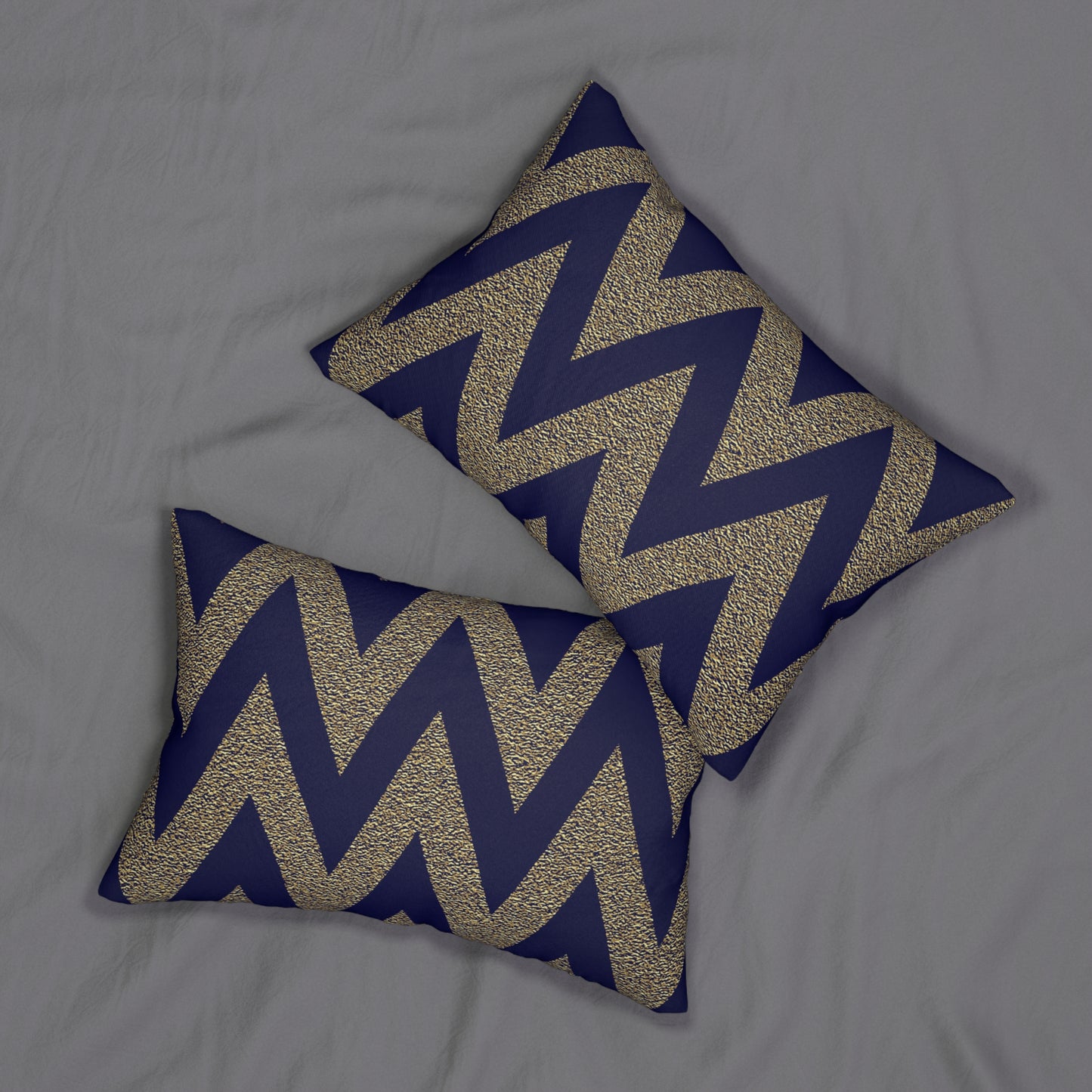 Almohada decorativa en zigzag azul marino y dorado