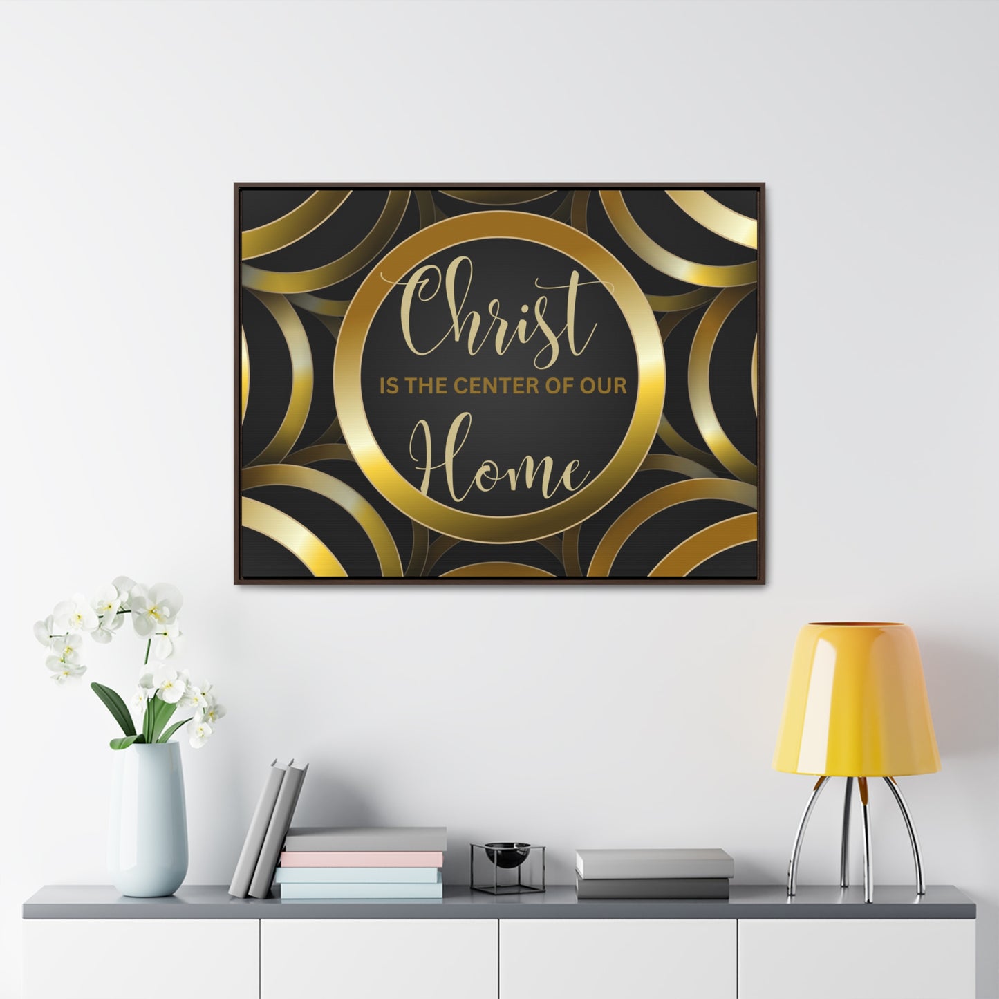 Christian Wall Art: Christ Is the Center of Our Home (Floating Frame)