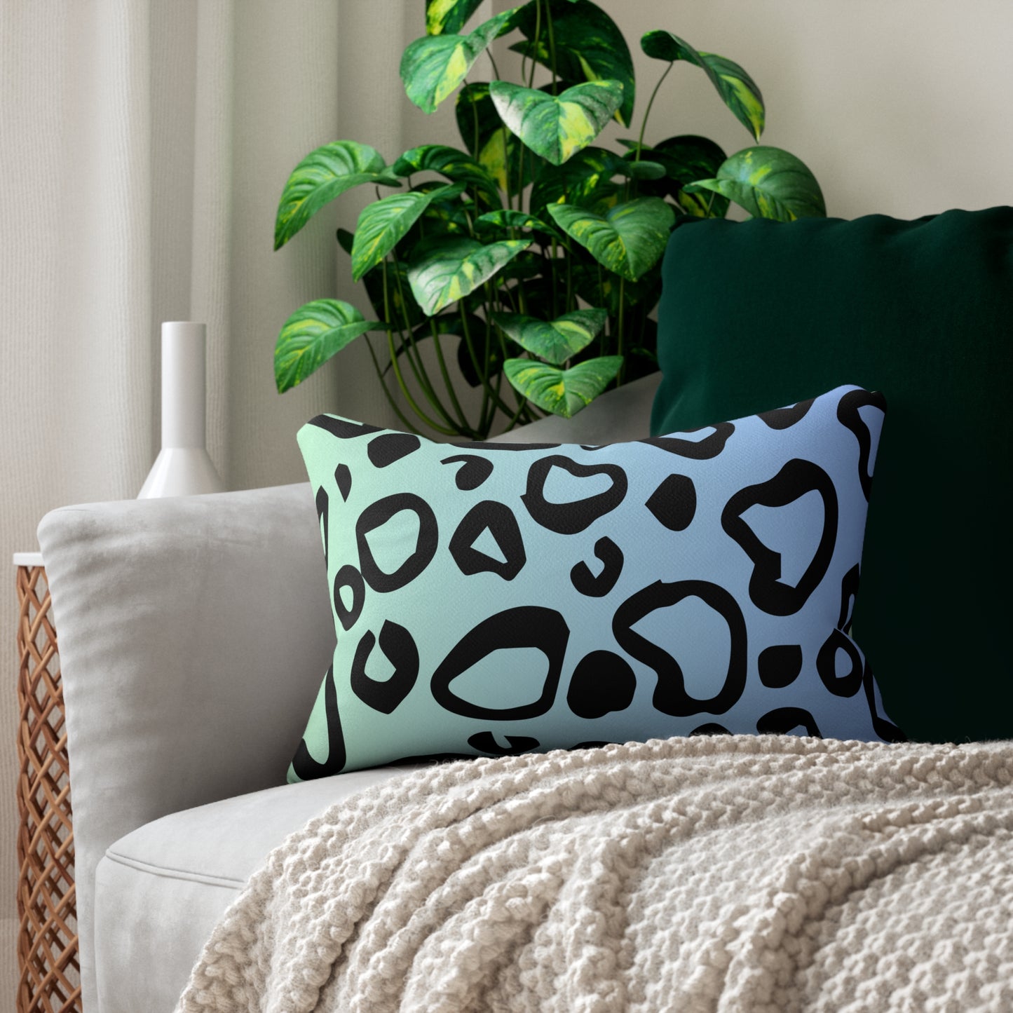 Leopard Print Blue-Green Ombre Accent Pillow