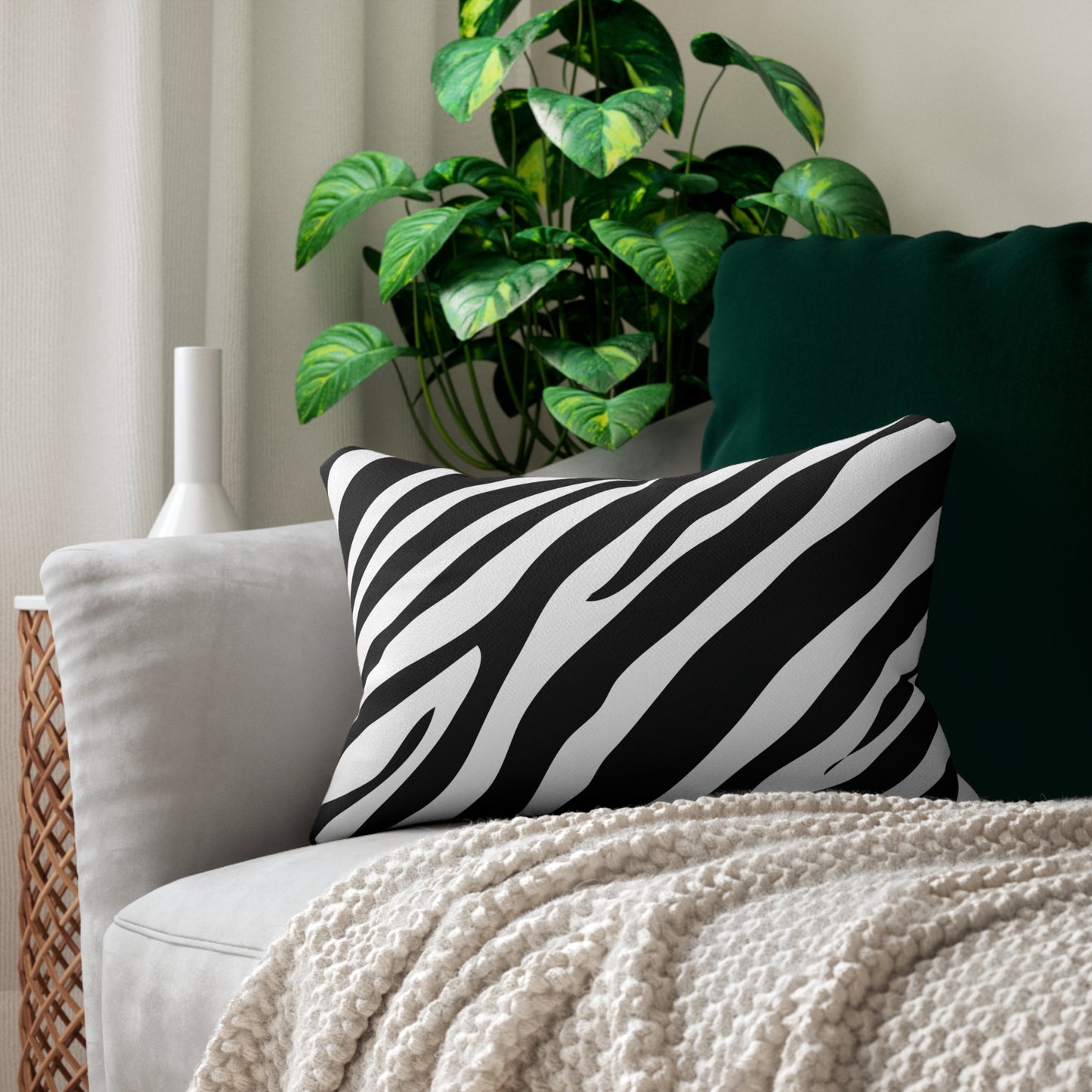 Zebra Print White Accent Pillow