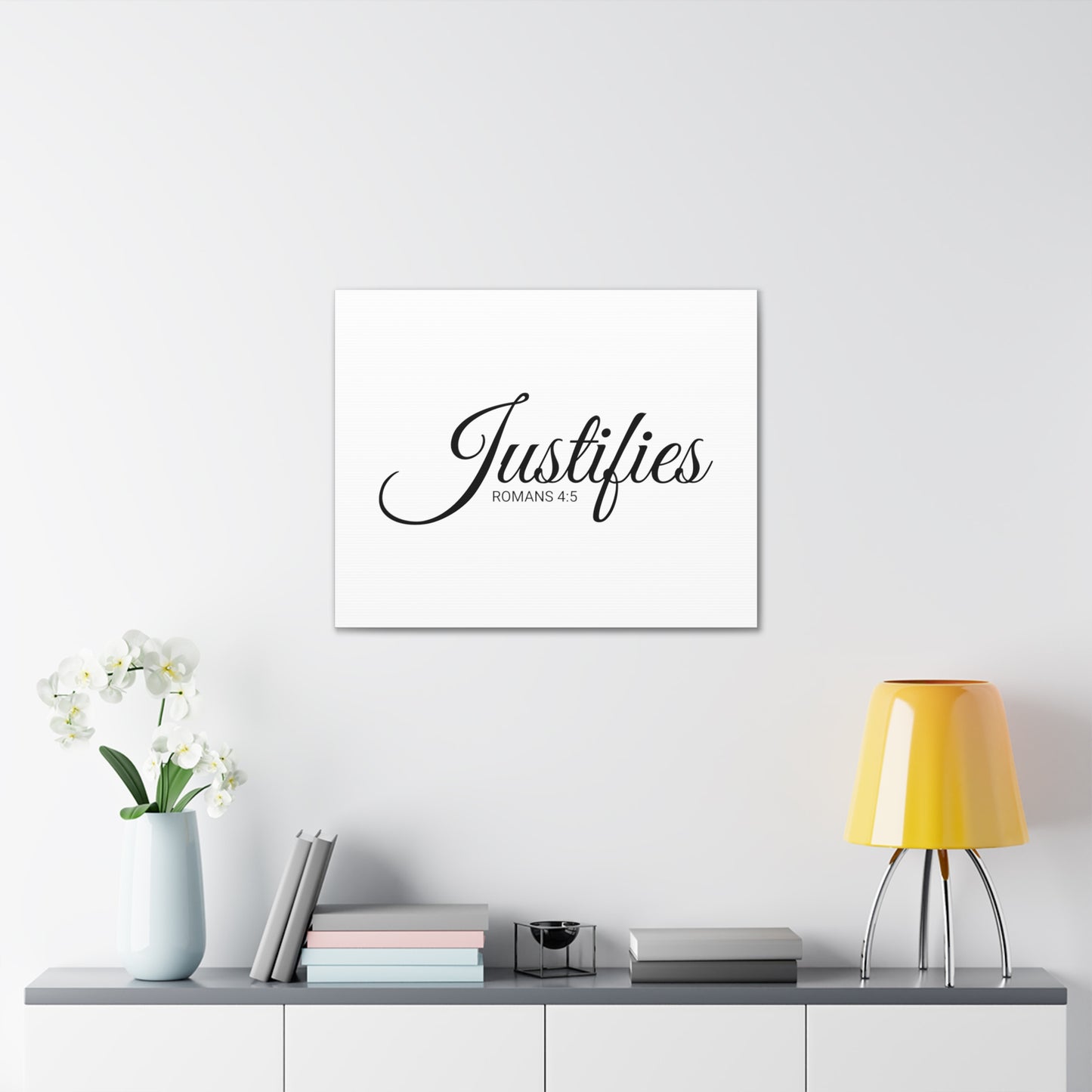 Christian Wall Art "Justifies" Verse Romans 4:5 Ready to Hang Unframed