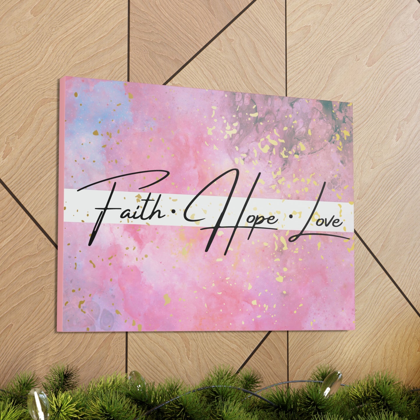 Christian Wall Art: Faith Love Hope (Wood Frame Ready to Hang)