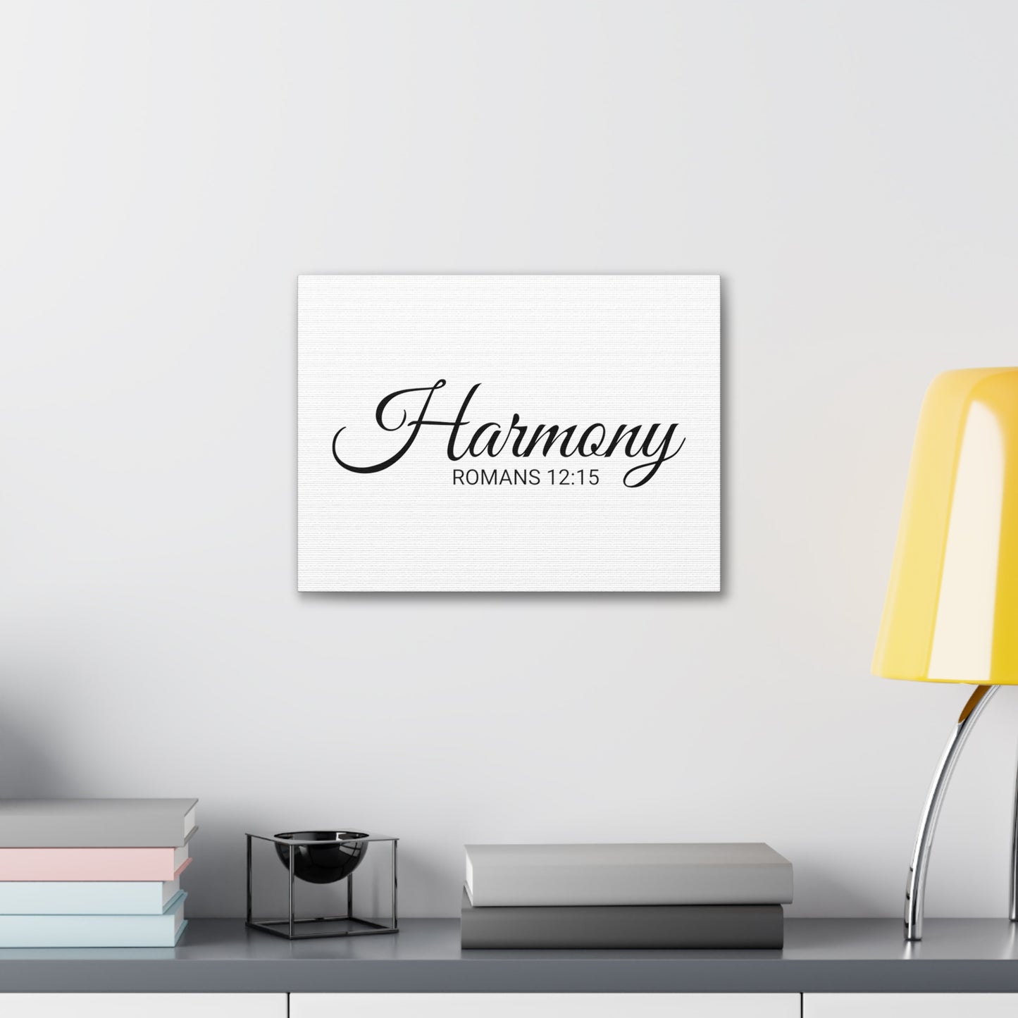 Christian Wall Art "Harmony" Verse Romans 12:15 Ready to Hang Unframed