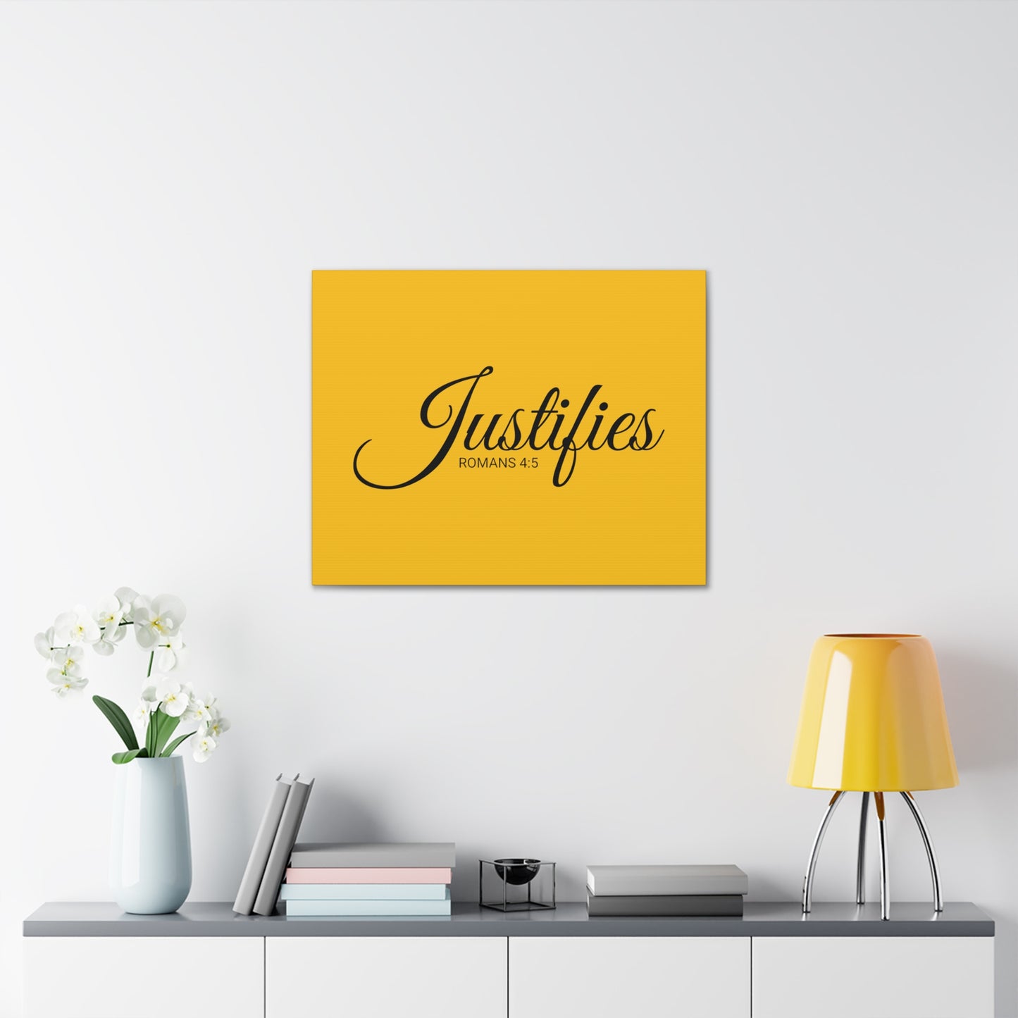 Christian Wall Art "Justifies" Verse Romans 4:5 Ready to Hang Unframed