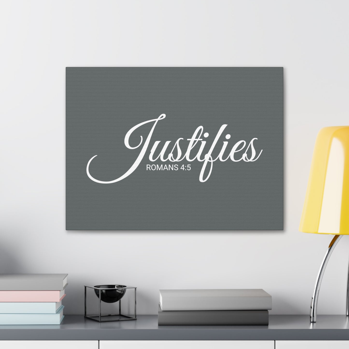 Christian Wall Art "Justifies" Verse Romans 4:5 Ready to Hang Unframed