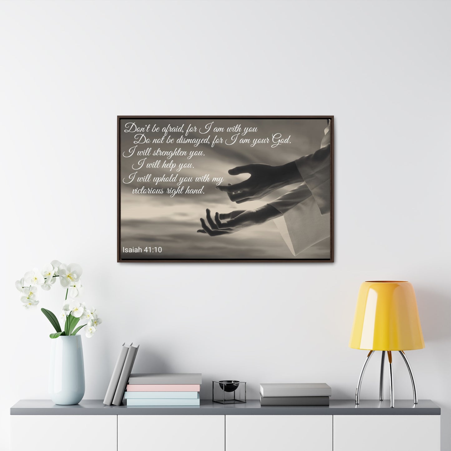 Christian Wall Art: Scripture Isaiah 41:10 (Floating Frame)