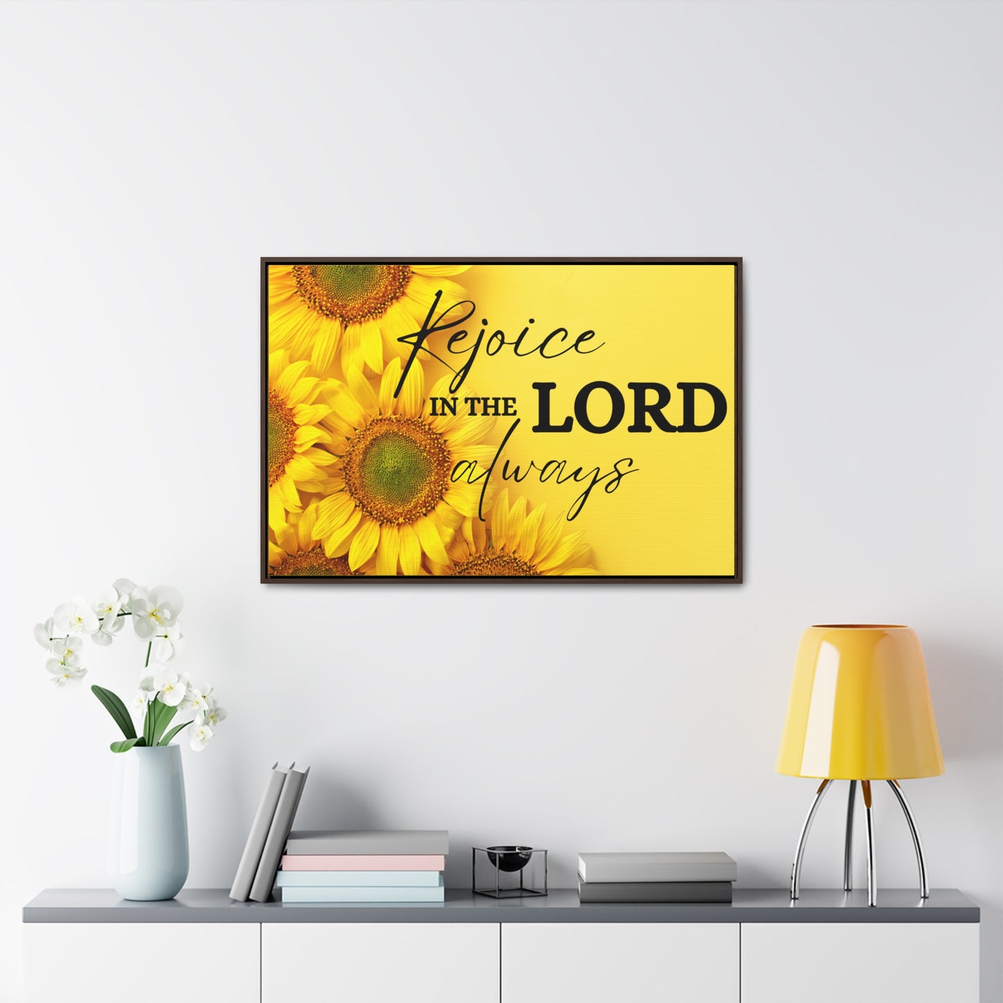 Christian Wall Art: Rejoice in the Lord (Floating Frame)