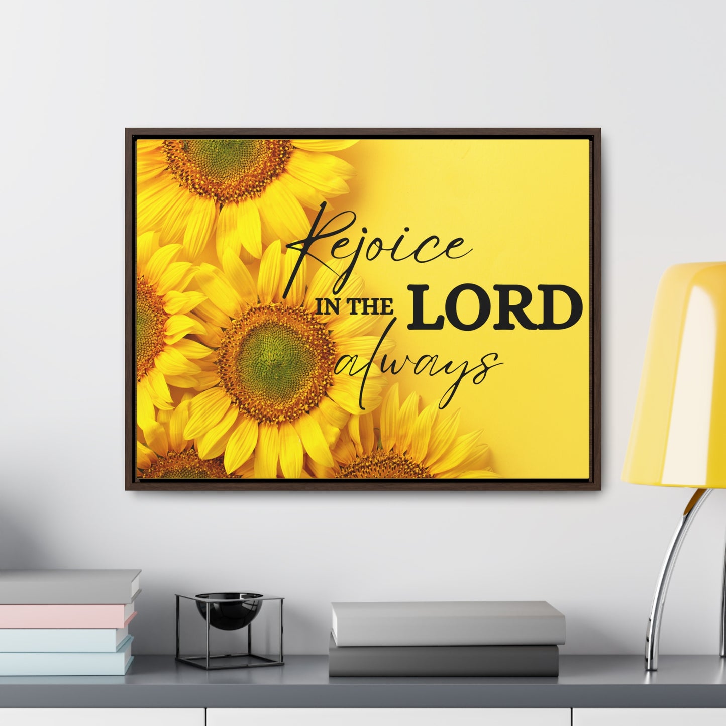 Christian Wall Art: Rejoice in the Lord (Floating Frame)