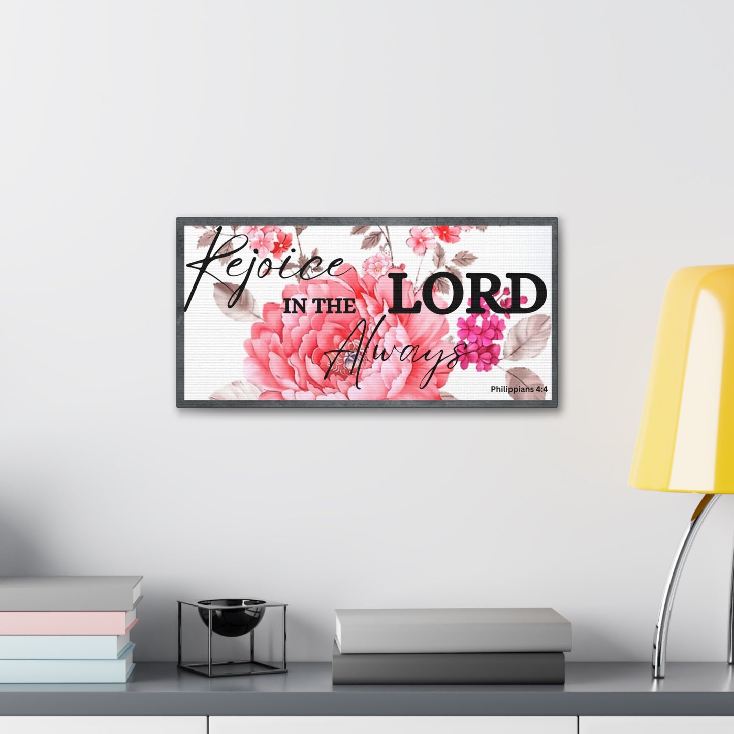 Christian Wall Art: Rejoice In The Lord (Wood Frame Ready to Hang)