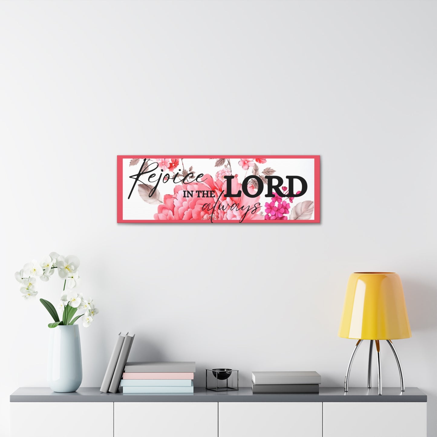 Christian Wall Art: Rejoice in the Lord (Wood Frame Ready to Hang)