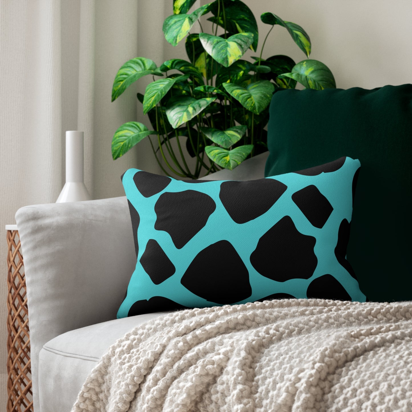 Cow Print (Dual) Turquoise Accent Pillow