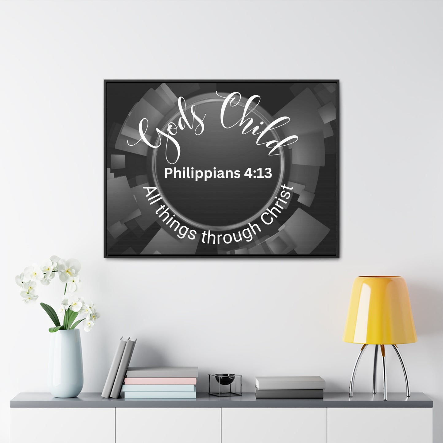 Christian Wall Art: Scripture Philippians 4:13 All thing through Christ/Gods Child (Floating Frame)