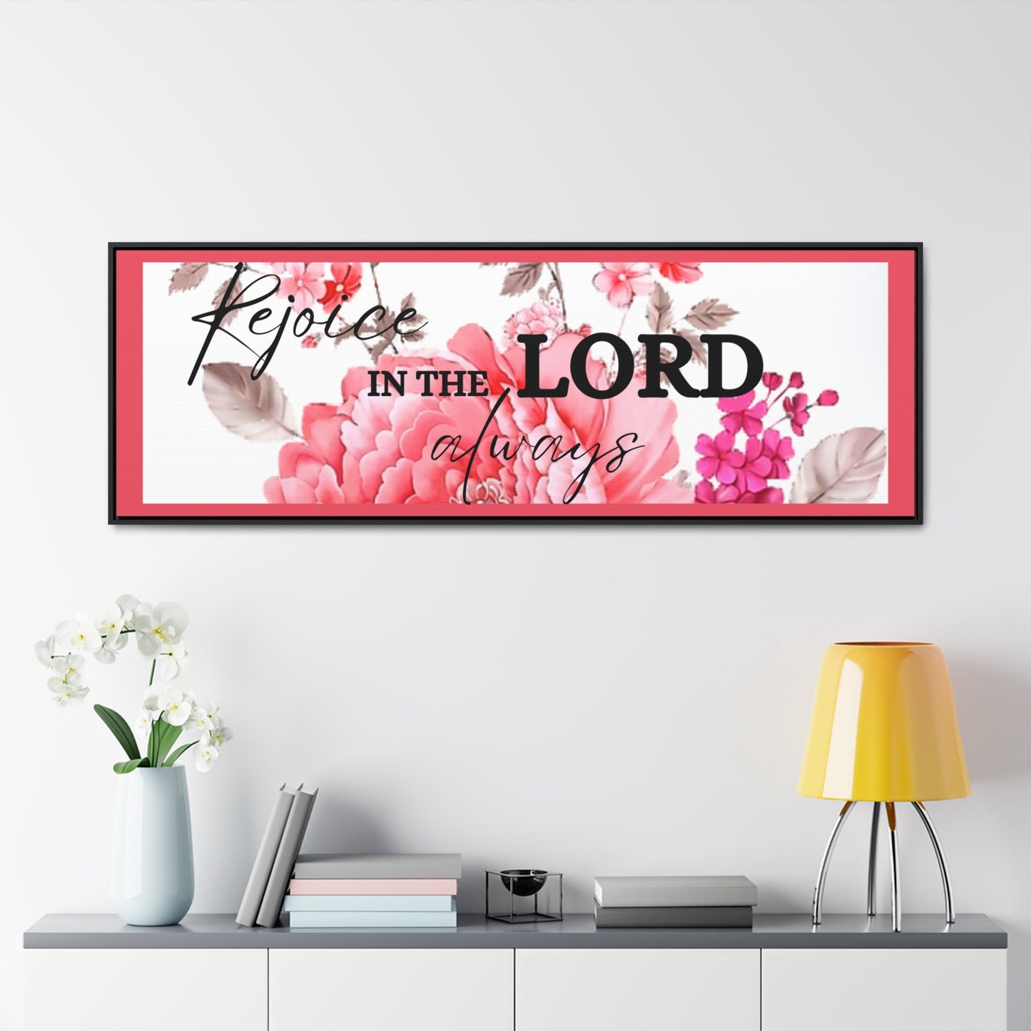 Christian Wall Art: Rejoice in the Lord (Floating Frame)