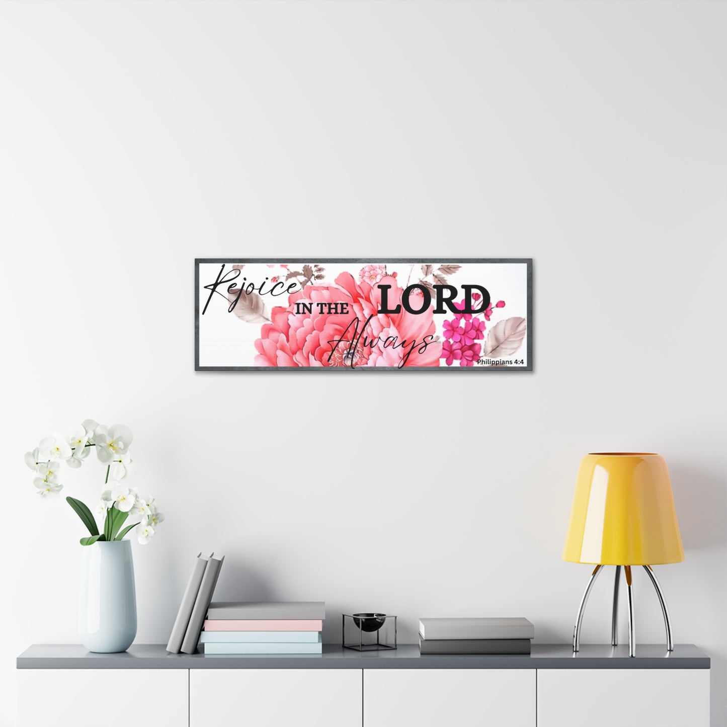 Christian Wall Art: Rejoice In The Lord (Wood Frame Ready to Hang)