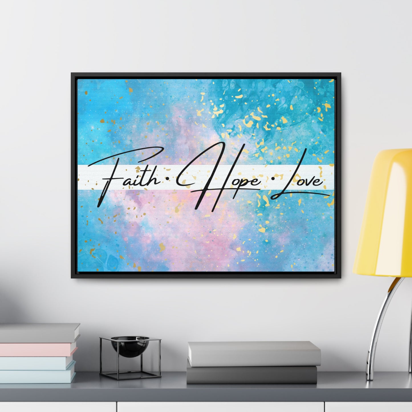 Christian Wall Art: Faith Love Hope (Floating Frame)