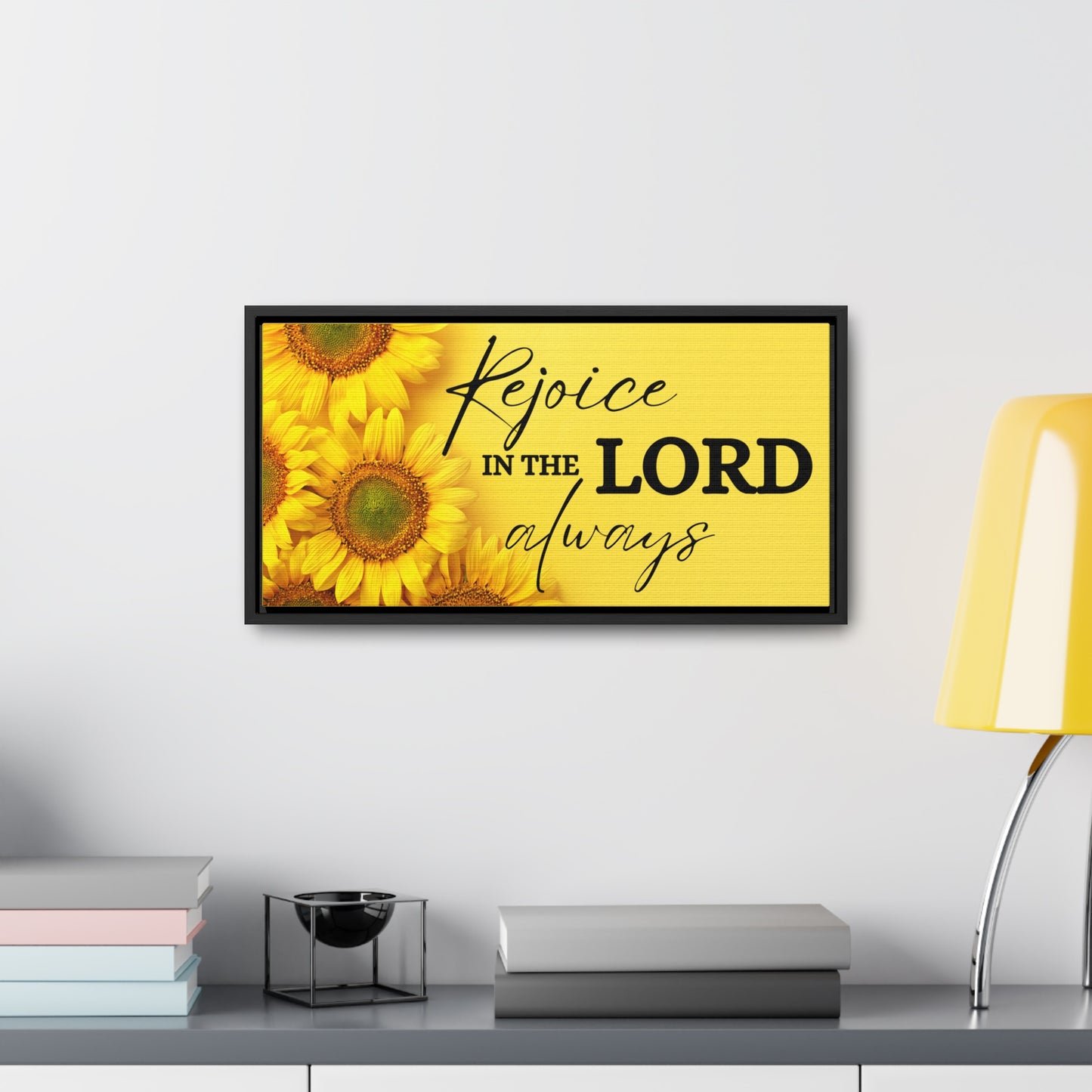 Christian Wall Art: Rejoice in the Lord (Floating Frame)