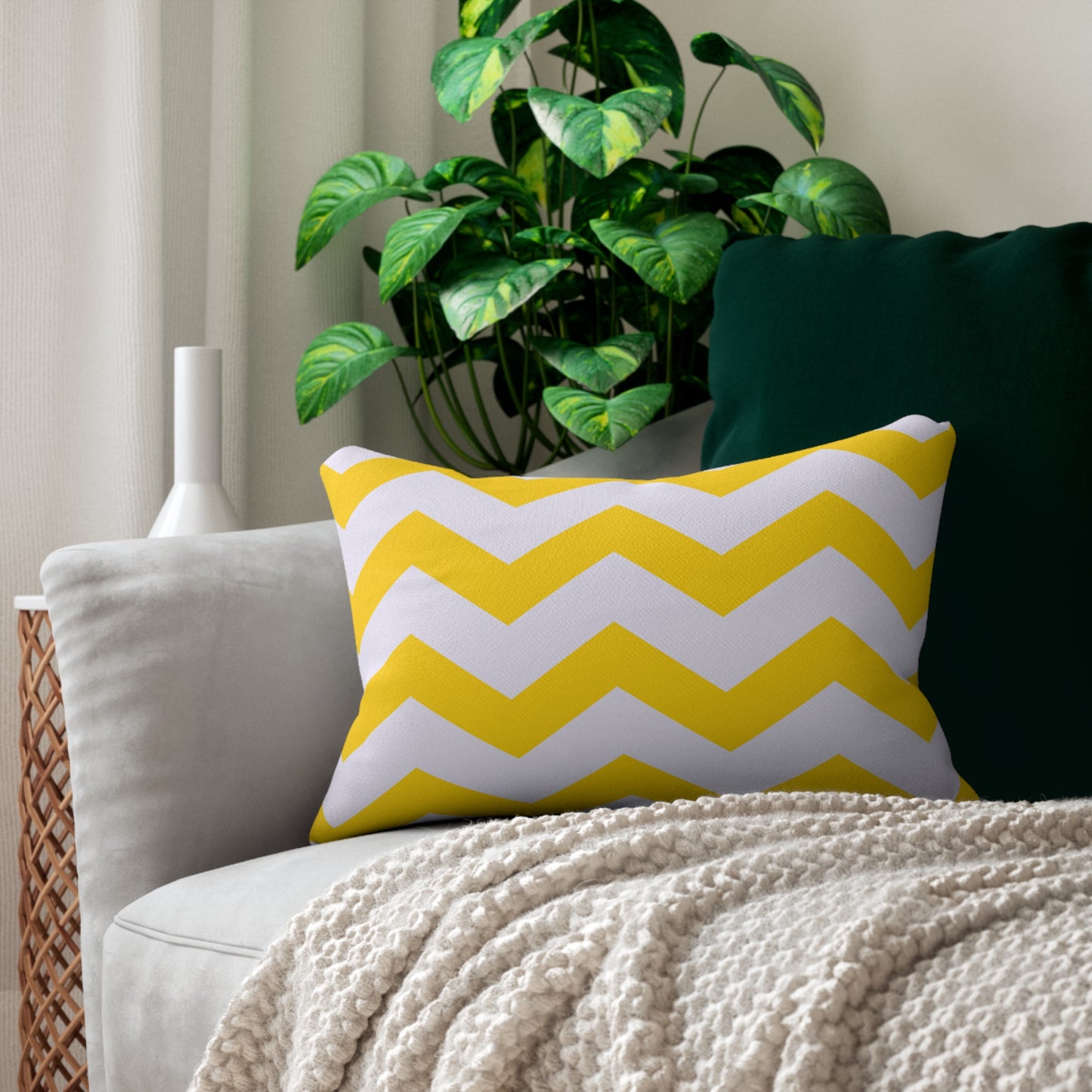 Chevron Yellow and White Accent Pillow