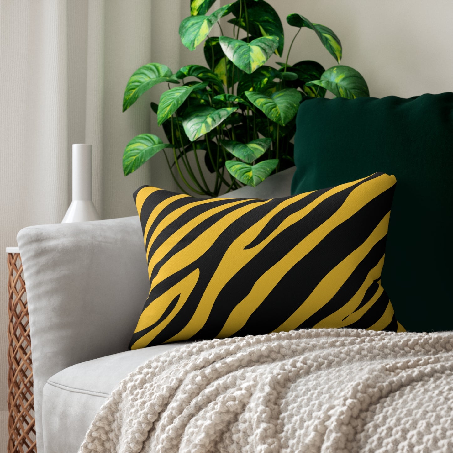 Zebra Print Gold Accent Pillow