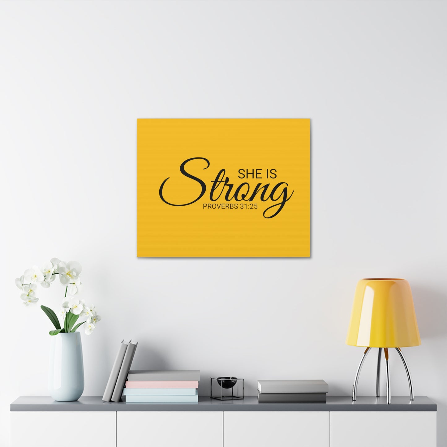 Christian Wall Art "She is Strong" Verse Proverbs 31:25 Ready to Hang Unframed