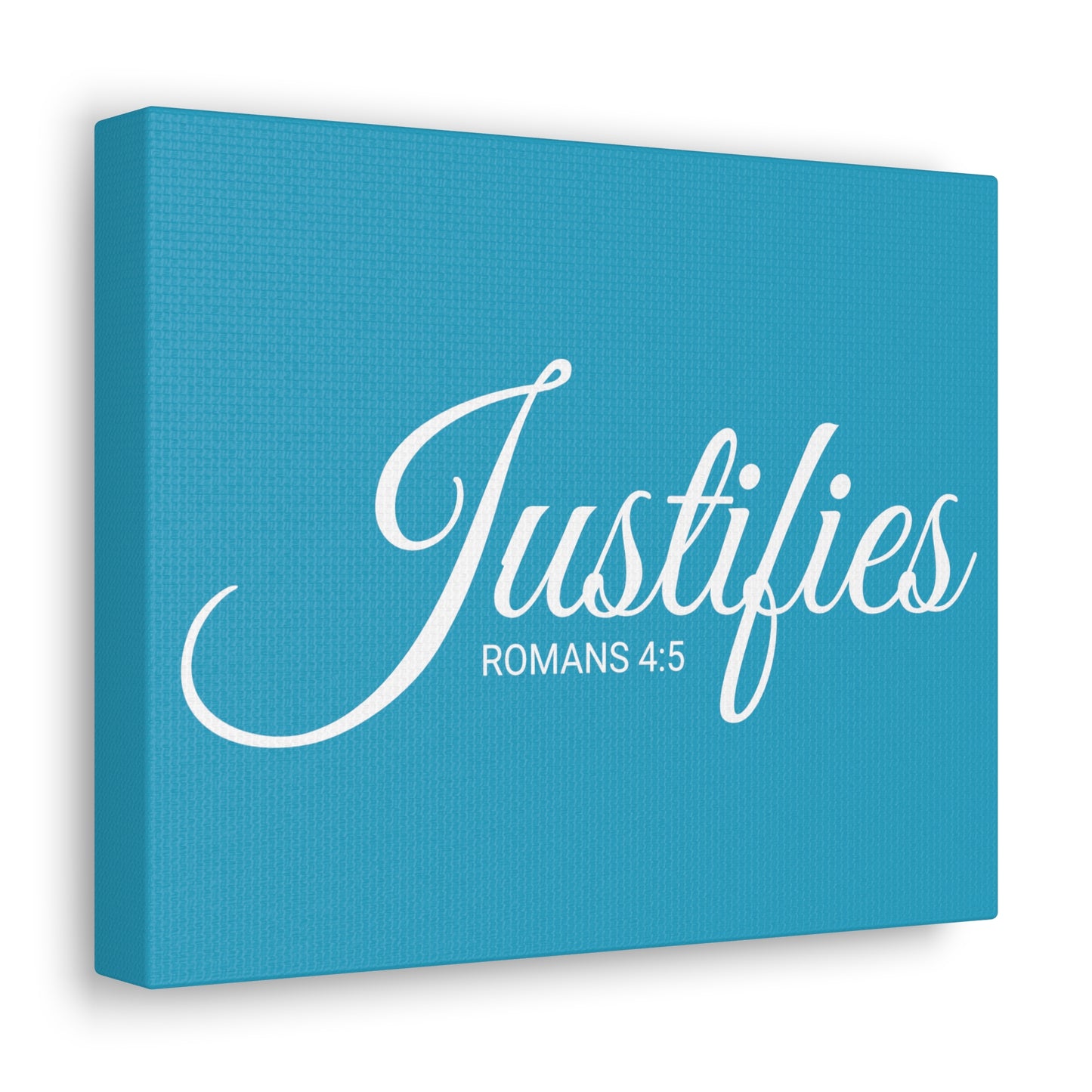 Christian Wall Art "Justifies" Verse Romans 4:5 Ready to Hang Unframed