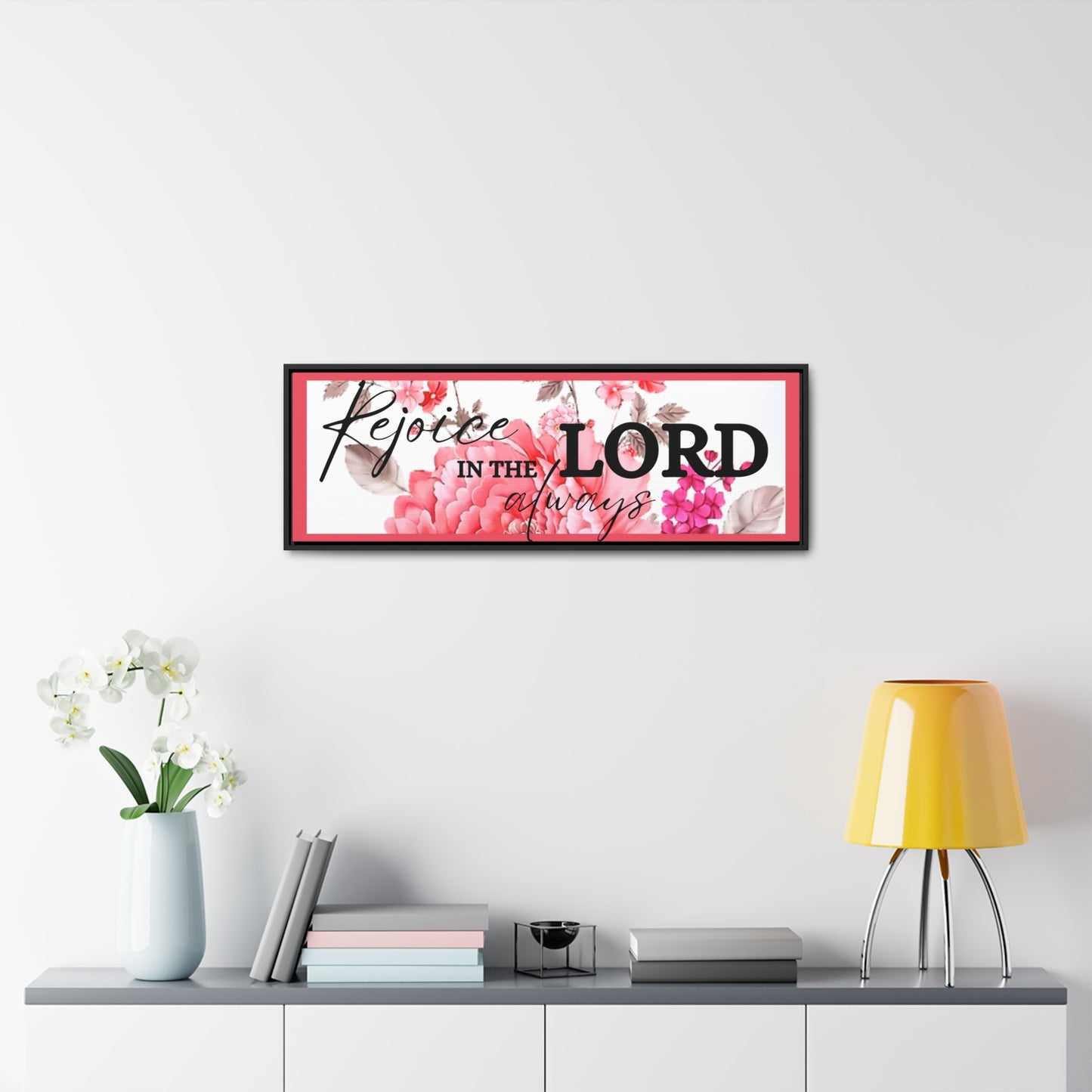 Christian Wall Art: Rejoice in the Lord (Floating Frame)