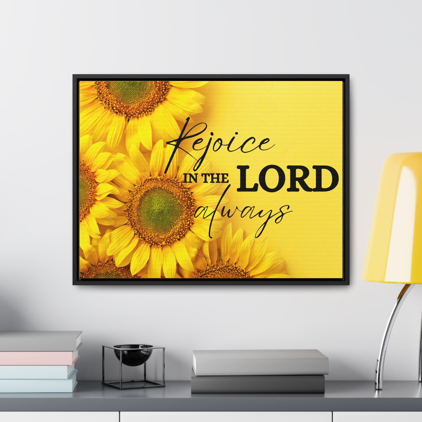 Christian Wall Art: Rejoice in the Lord (Floating Frame)