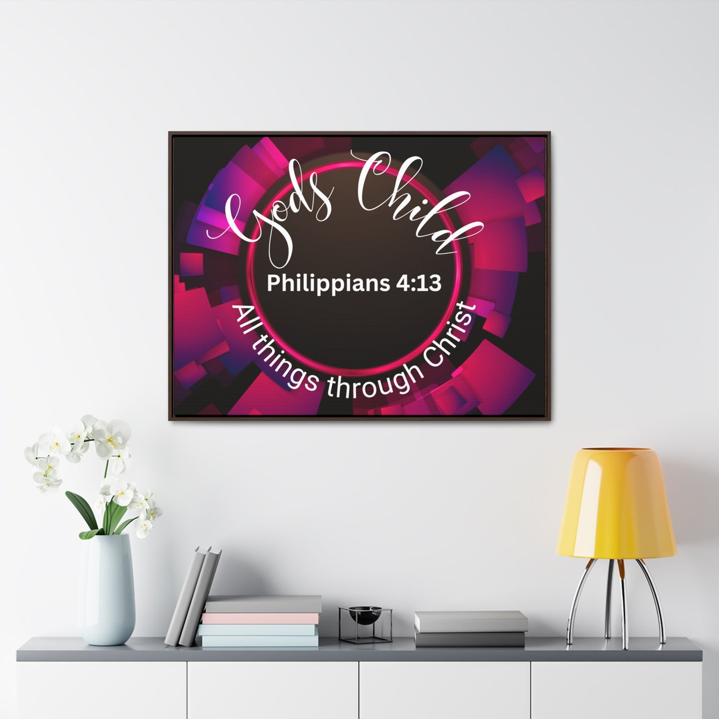 Christian Wall Art: Scripture Philippians 4:13 All thing through Christ/Gods Child (Floating Frame)