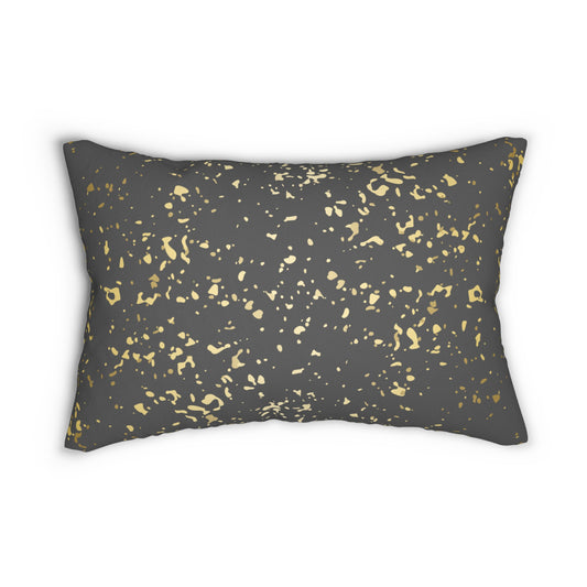 Almohada decorativa con copos de color gris oscuro y dorado 