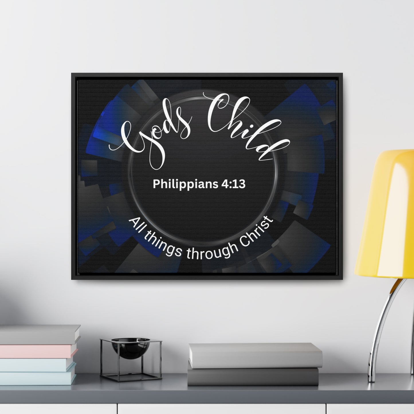 Christian Wall Art: Scripture Philippians 4:13 All thing through Christ/Gods Child (Floating Frame)