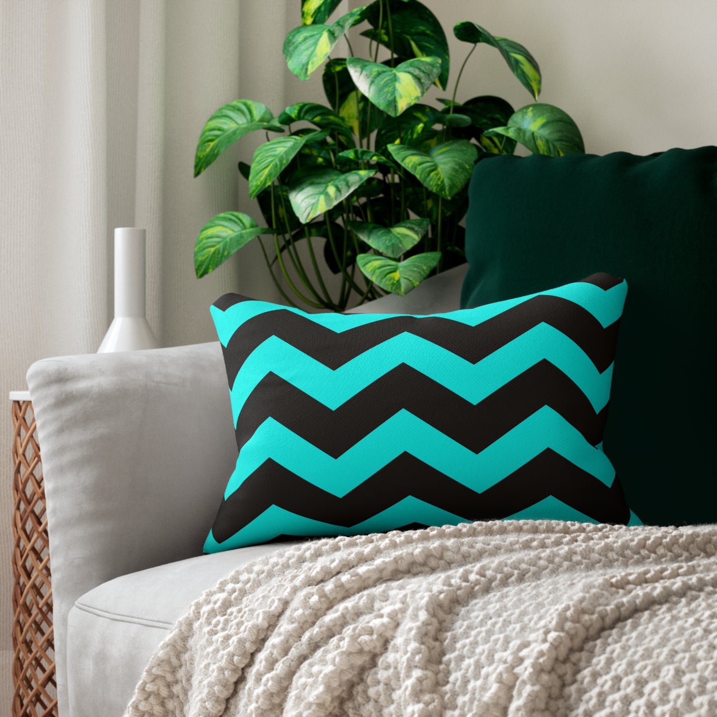 Chevron Black and Turquoise Accent Pillow