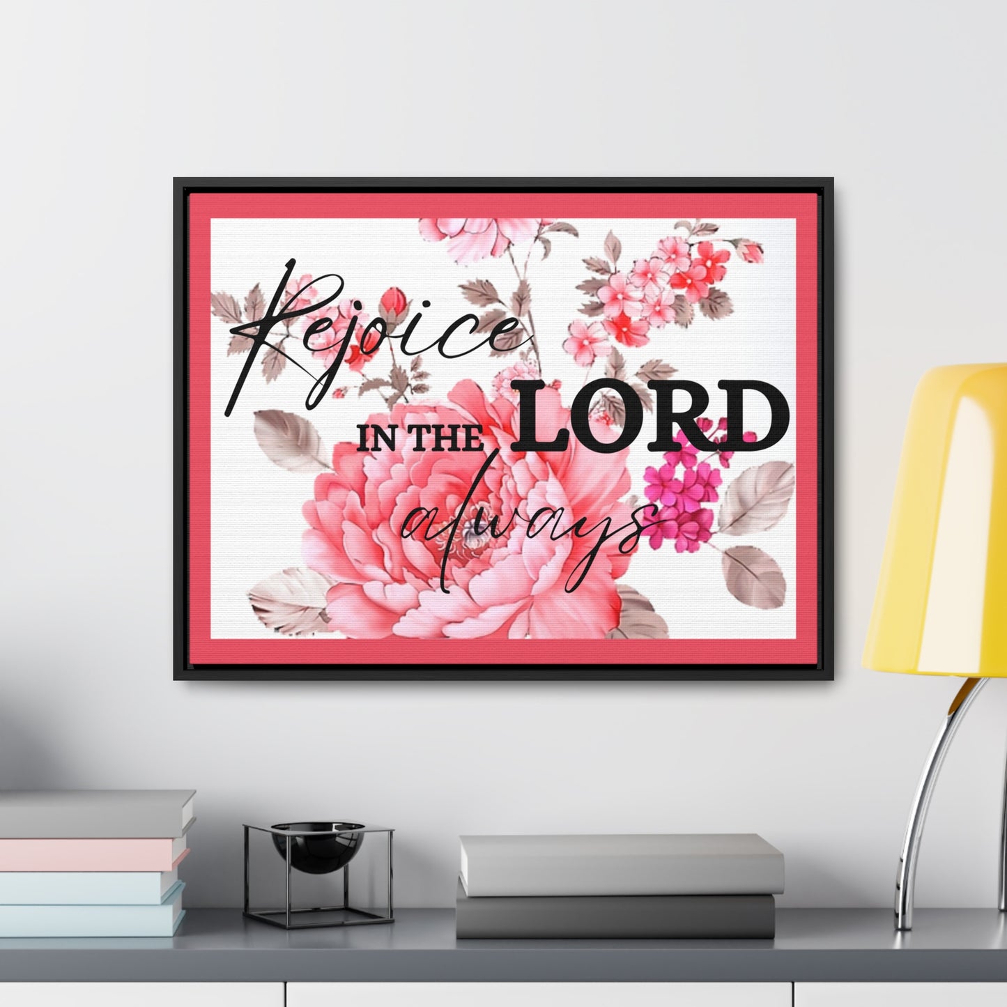 Christian Wall Art: Rejoice in the Lord (Floating Frame)