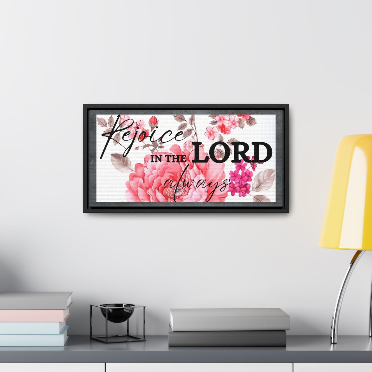 Christian Wall Art: Rejoice in the Lord (Floating Frame)