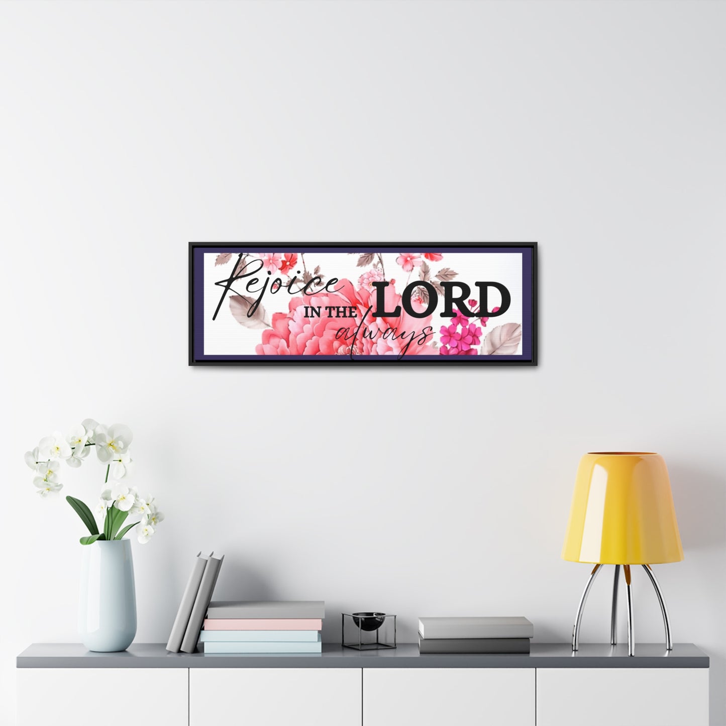 Christian Wall Art: Rejoice in the Lord (Floating Frame)