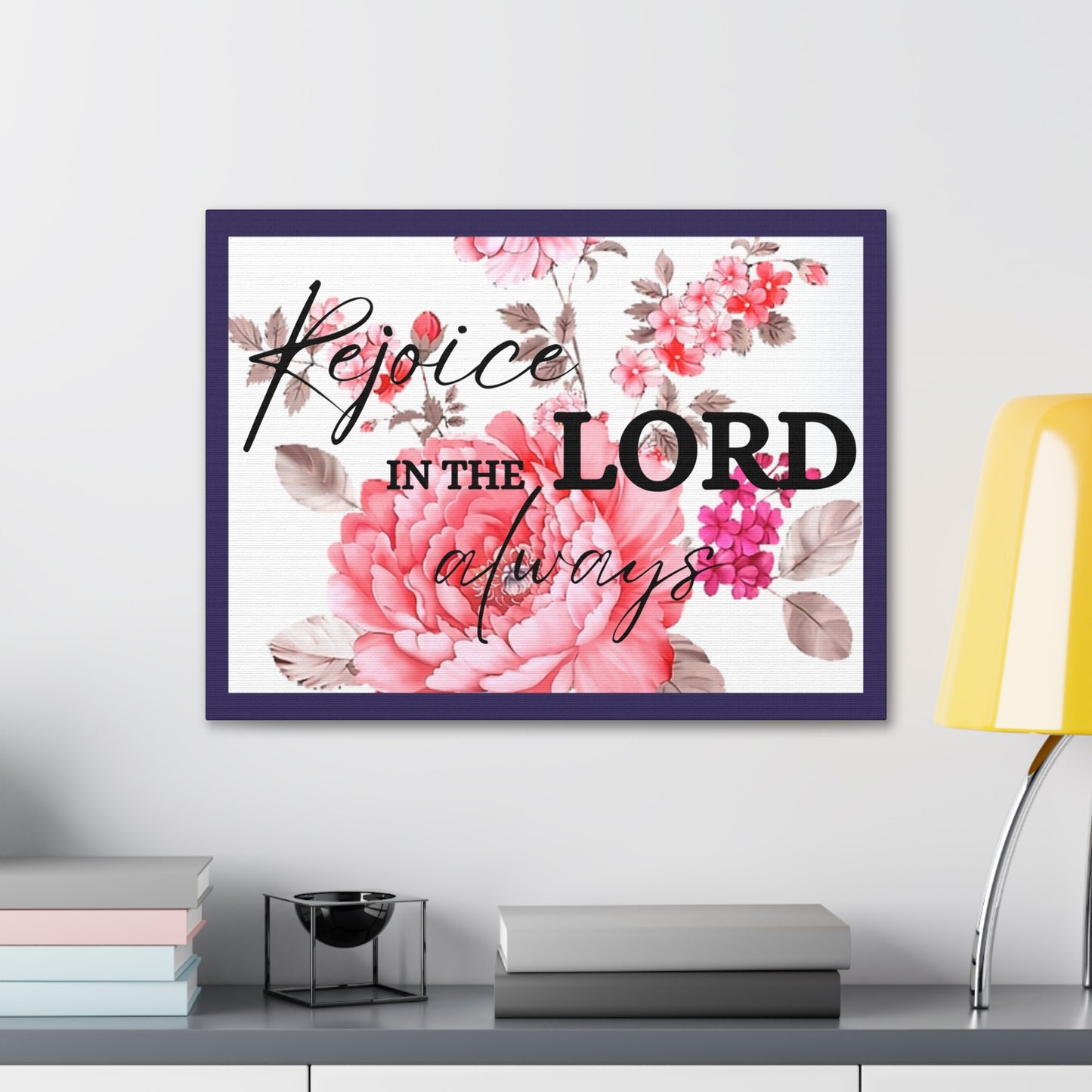 Christian Wall Art: Rejoice in the Lord (Wood Frame Ready to Hang)