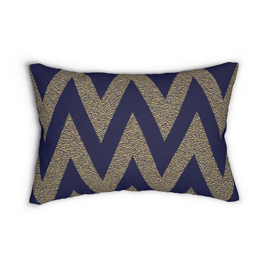 Almohada decorativa en zigzag azul marino y dorado