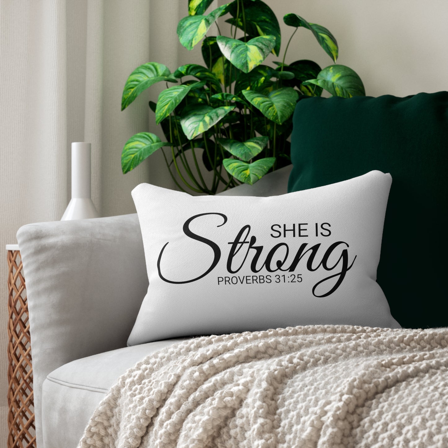 Scripture She is Strong Proverbs 31:25 Bible Verse Pillow