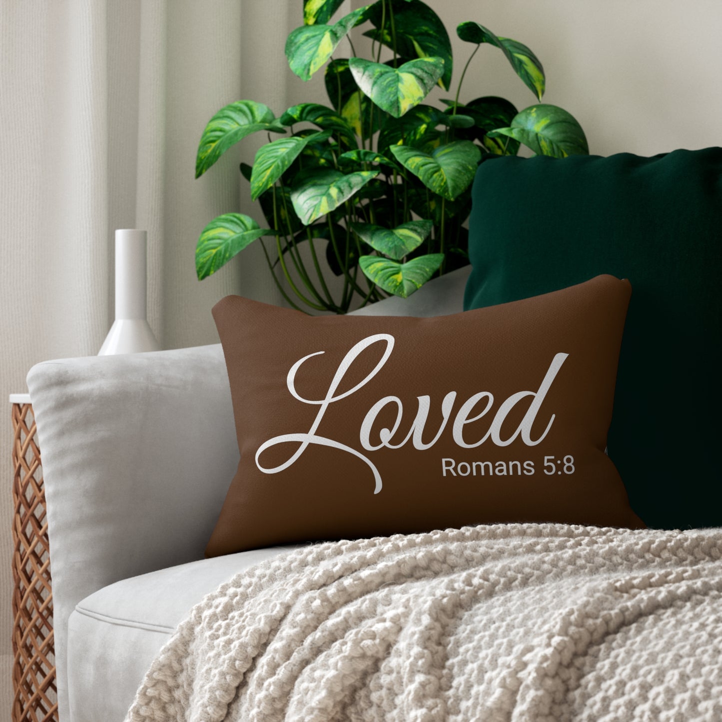 Scripture Loved Romans 5:8 Bible Verse Pillow