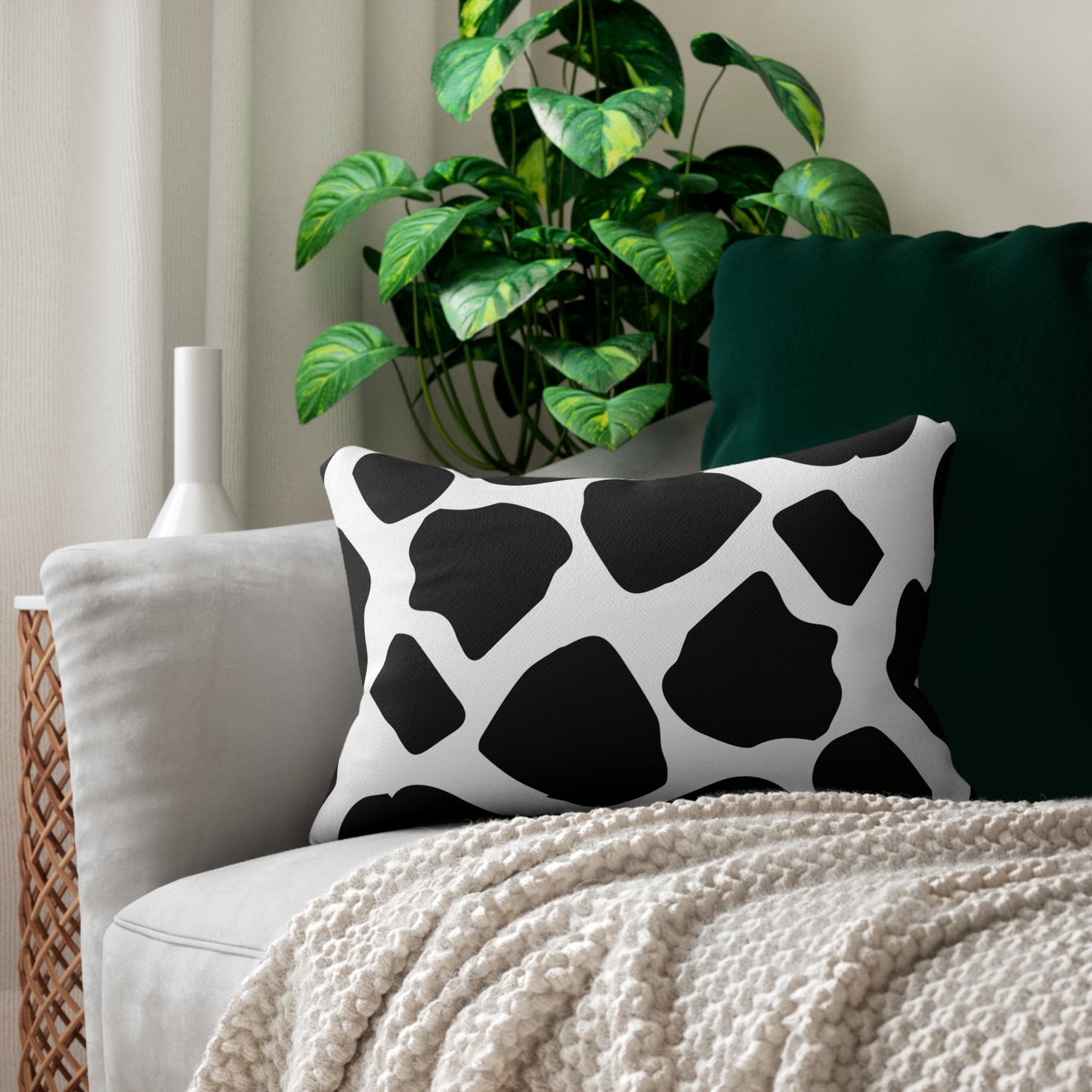 Cow Print White Accent Pillow