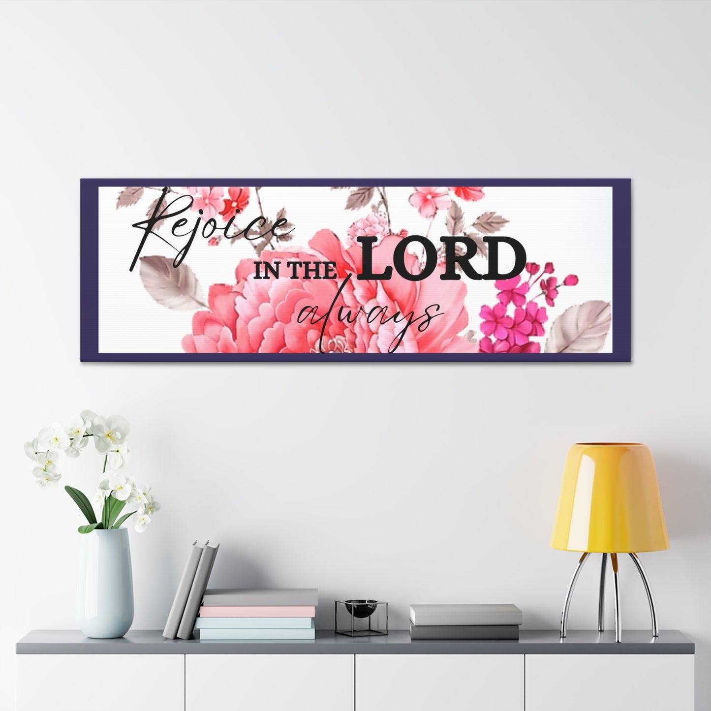 Christian Wall Art: Rejoice in the Lord (Wood Frame Ready to Hang)