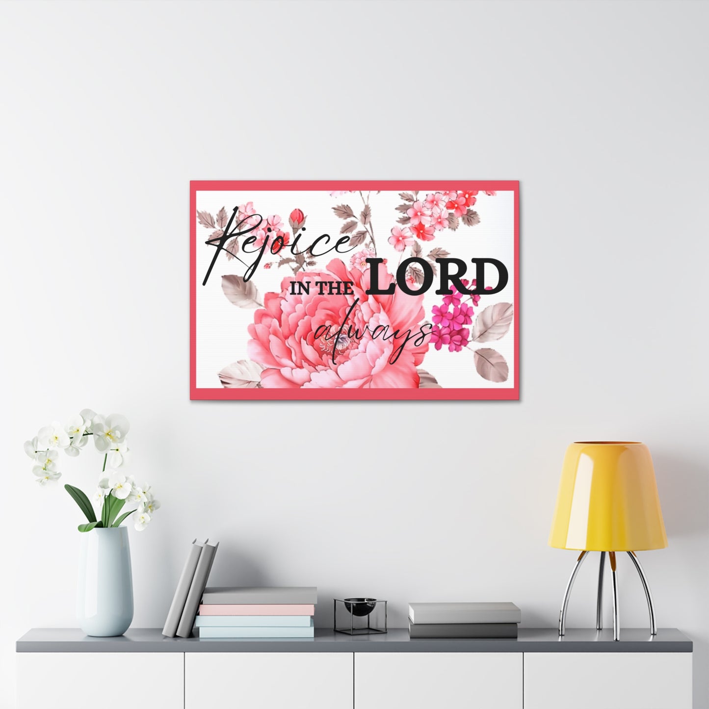 Christian Wall Art: Rejoice in the Lord (Wood Frame Ready to Hang)