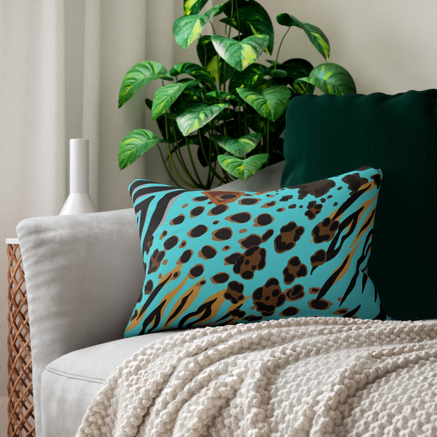 Animal Print (Dual) Turquoise Accent Pillow