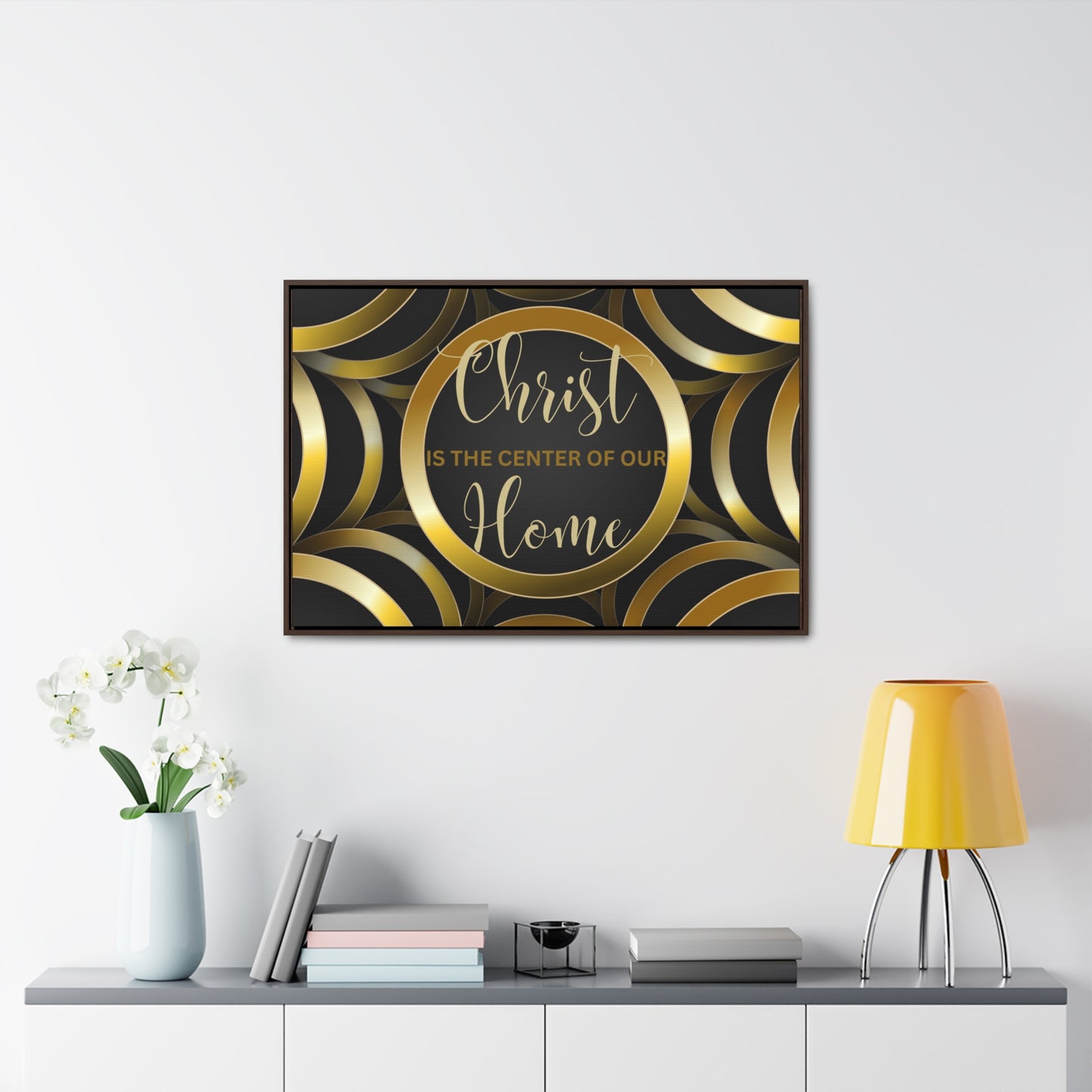 Christian Wall Art: Christ Is the Center of Our Home (Floating Frame)